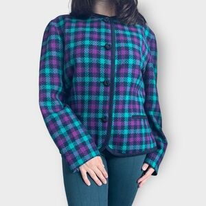 Vintage 1980s Pendleton Magenta & Blue Wool, Lined Blazer